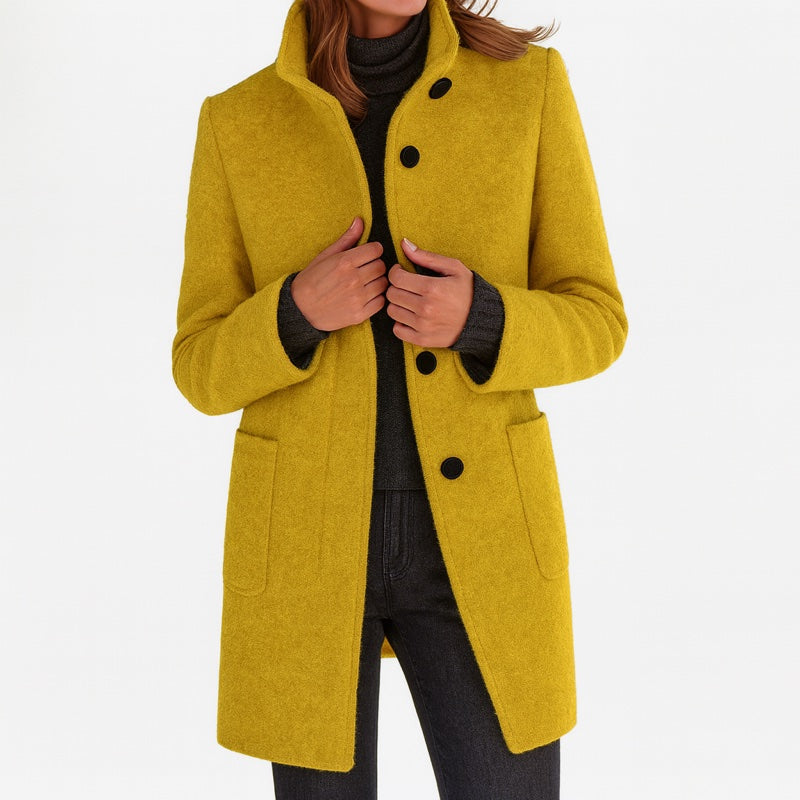 Cappotto da donna con collo alto giallo