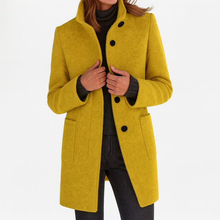 Cappotto da donna con collo alto giallo