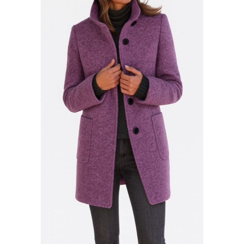 Cappotto da donna con collo alto viola