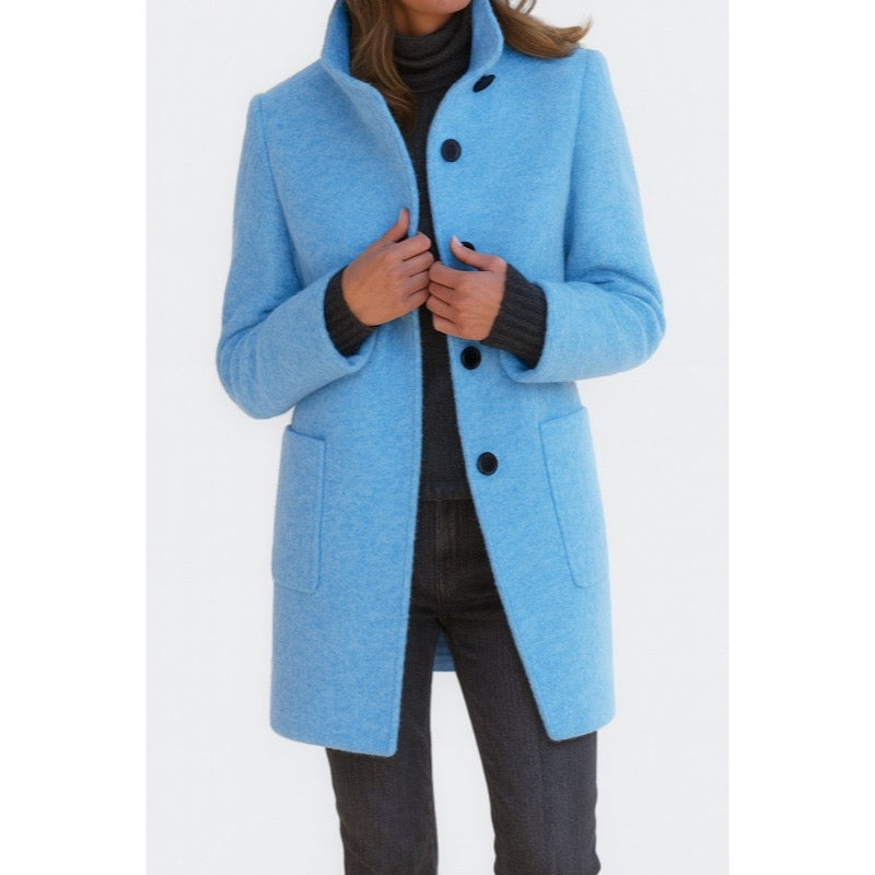 Cappotto da donna con collo alto azzurro