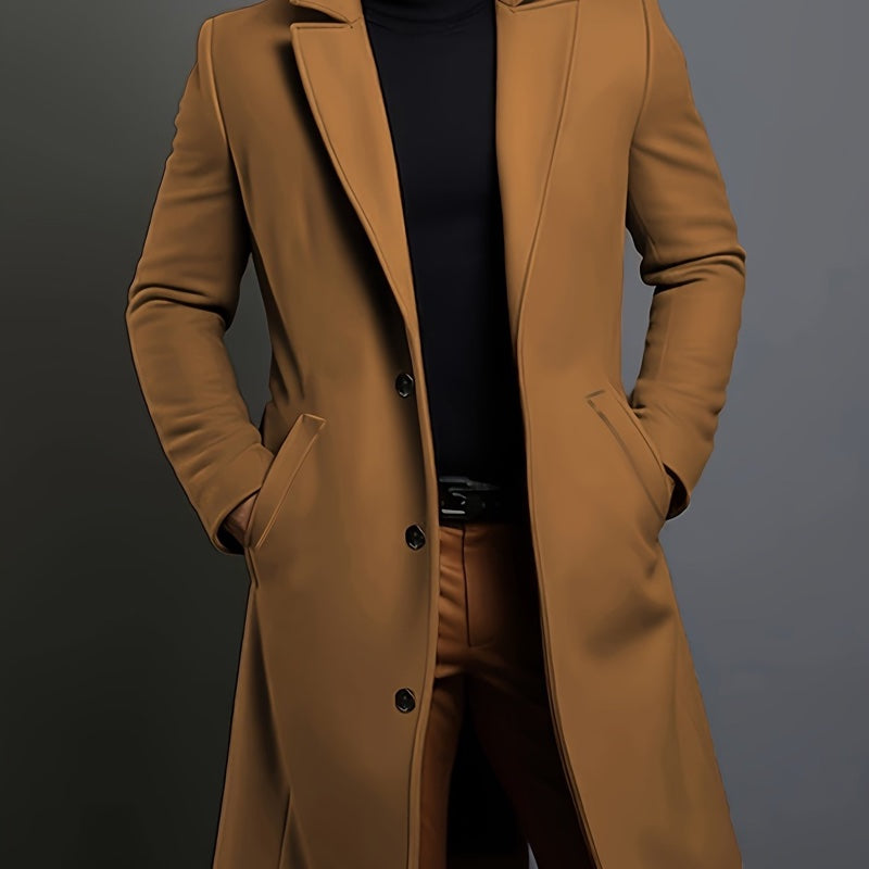 Cappotto lungo da uomo sartoriale con revers marrone