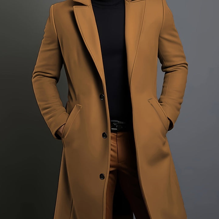 Cappotto lungo da uomo sartoriale con revers marrone