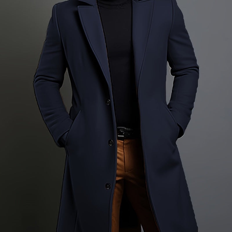 Cappotto lungo da uomo sartoriale con revers blu navy