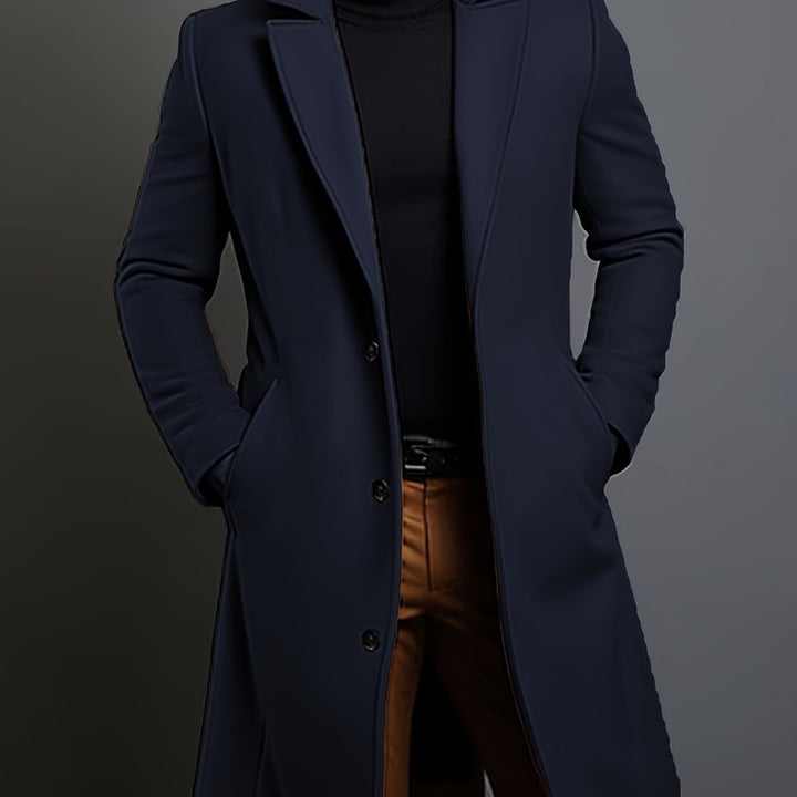 Cappotto lungo da uomo sartoriale con revers blu navy