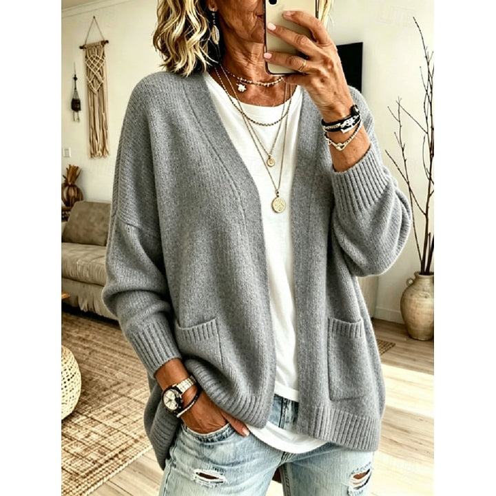 Cardigan aperto da donna con tasche grigio – vista frontale