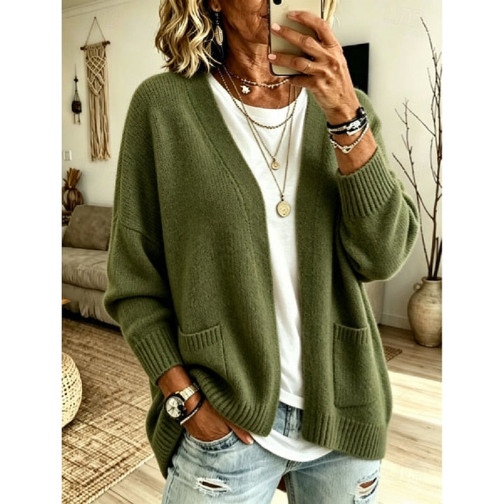 Cardigan aperto da donna con tasche verde – vista frontale