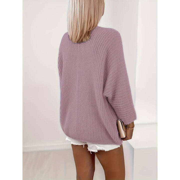 Cardigan aperto da donna dalla linea morbida viola scuro – vista posteriore