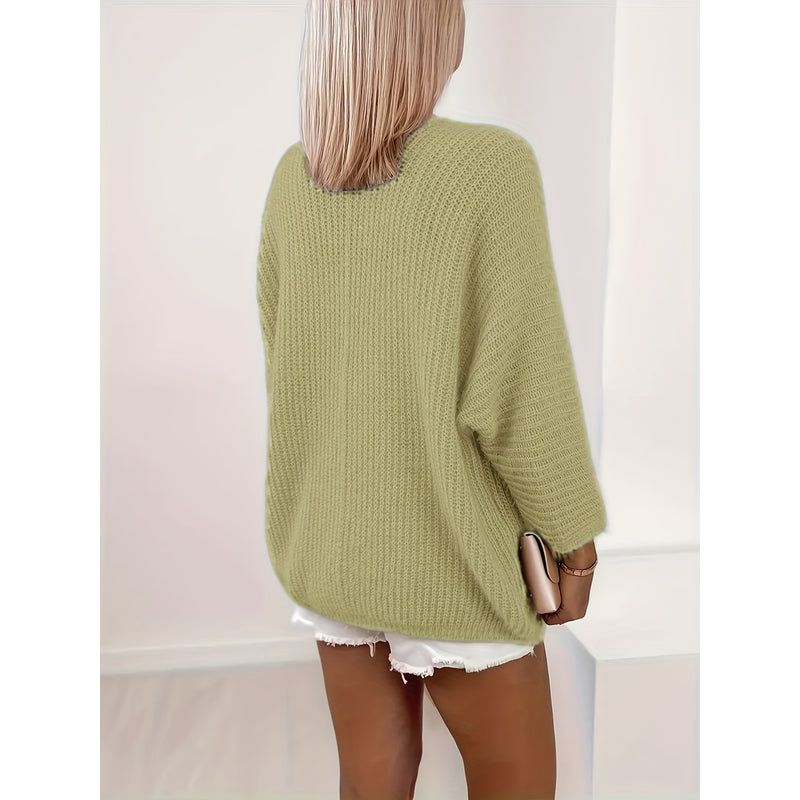 Cardigan aperto da donna dalla linea morbida verde matcha – vista posteriore
