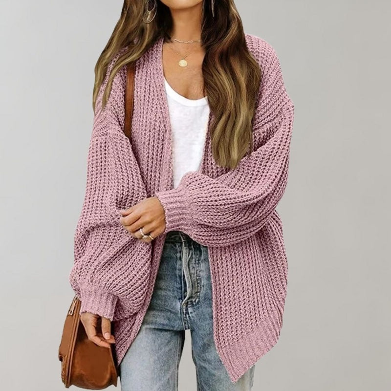 Cardigan donna rosa antico aperto sul davanti