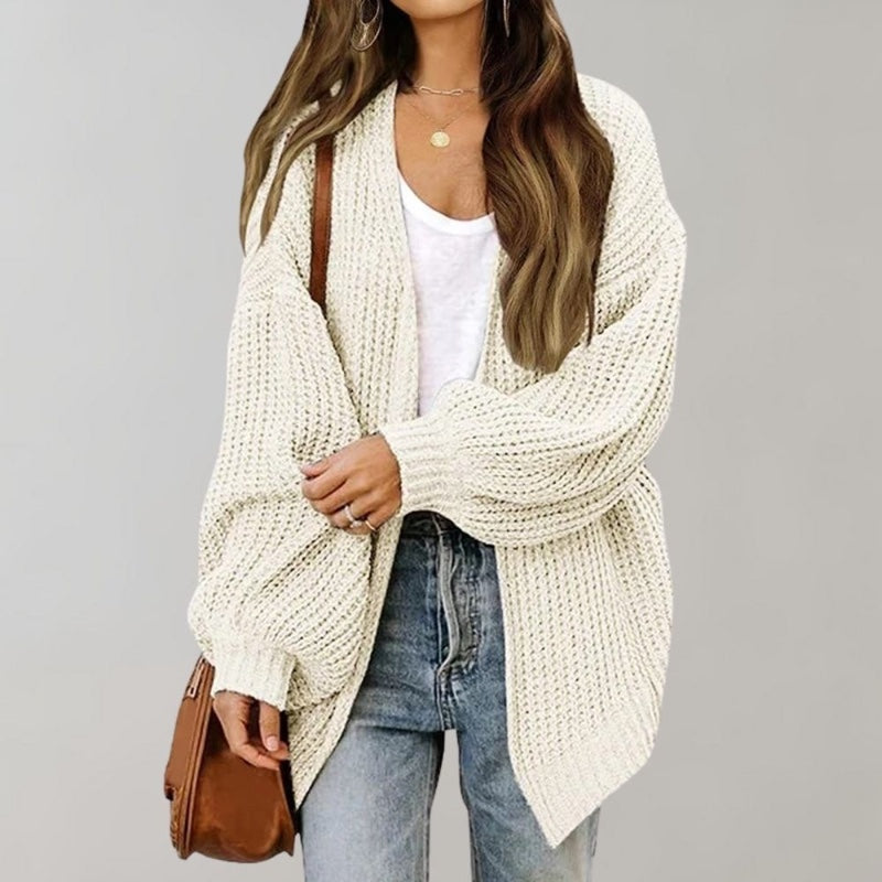 Cardigan donna bianco in maglia grossa con maniche ampie