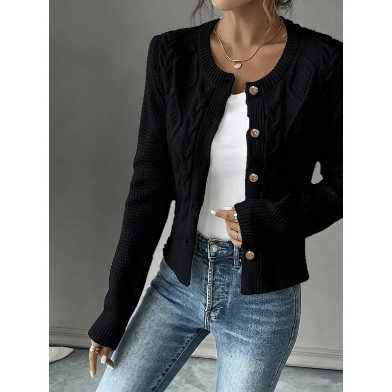 Cardigan corto da donna a trecce con girocollo – dettaglio 3