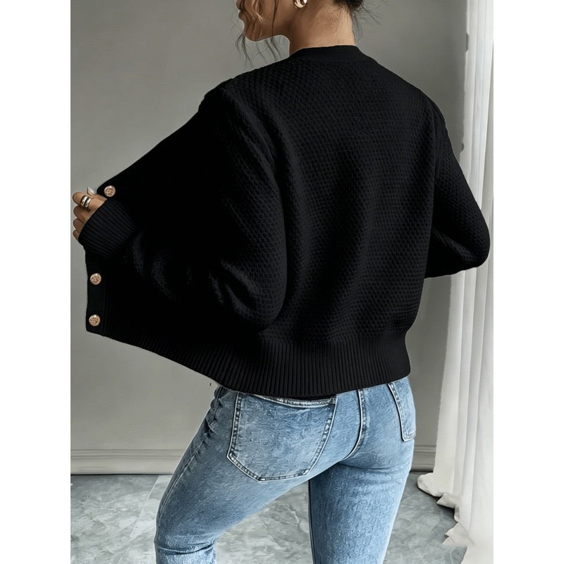 Cardigan corto da donna a trecce con girocollo – dettaglio 1