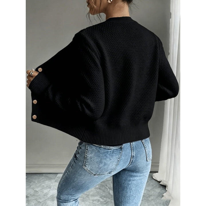 Cardigan corto da donna a trecce con girocollo – dettaglio 1