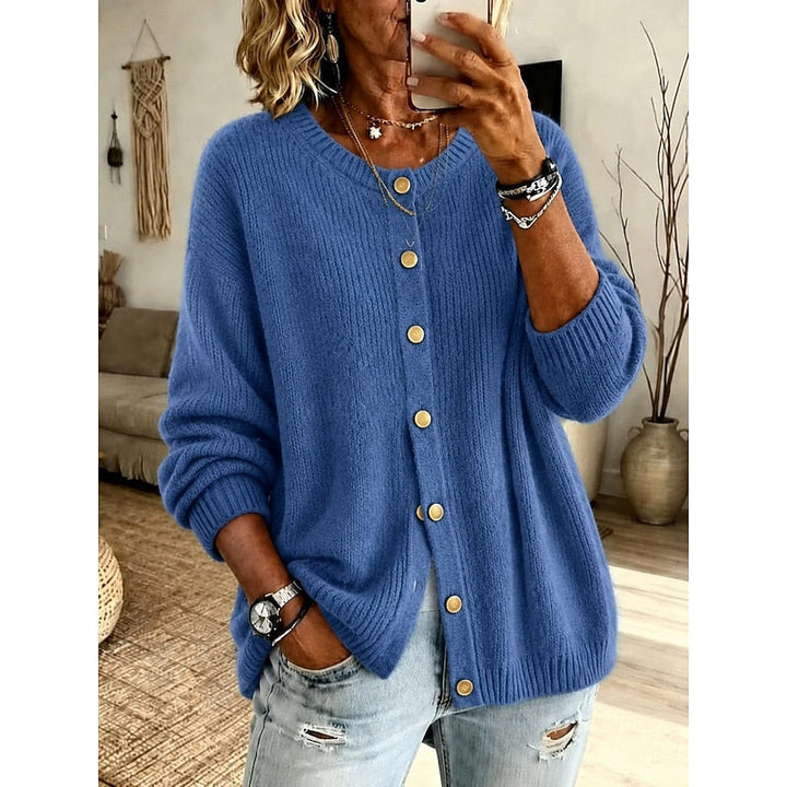 Cardigan da donna girocollo con bottoni dorati blu
