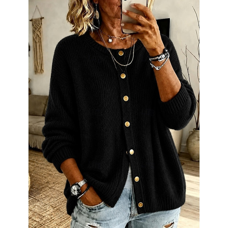 Cardigan da donna girocollo con bottoni dorati nero