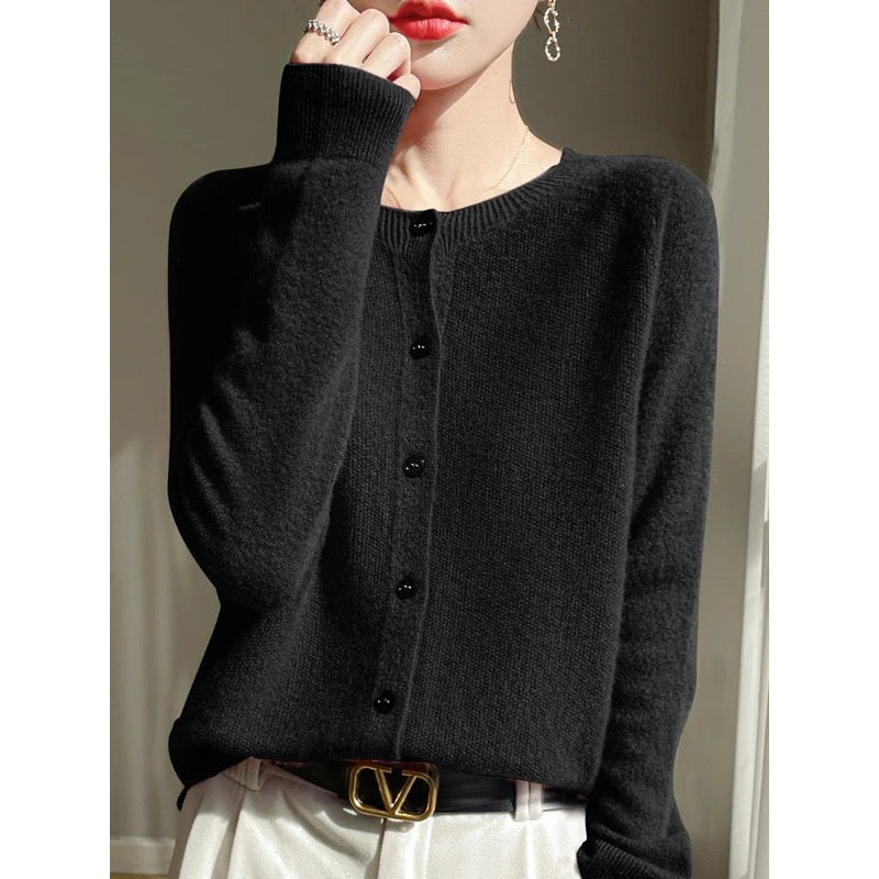 Cardigan donna nero girocollo con bottoni