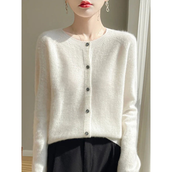 Cardigan donna bianco in maglia fine con bottoni