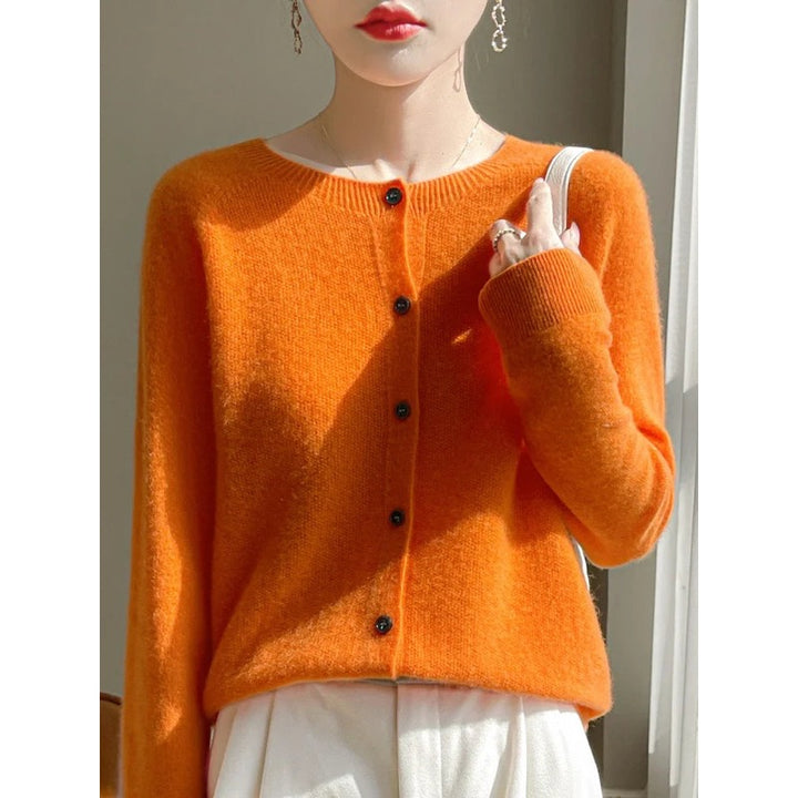 Cardigan donna arancione con bottoni e maniche lunghe