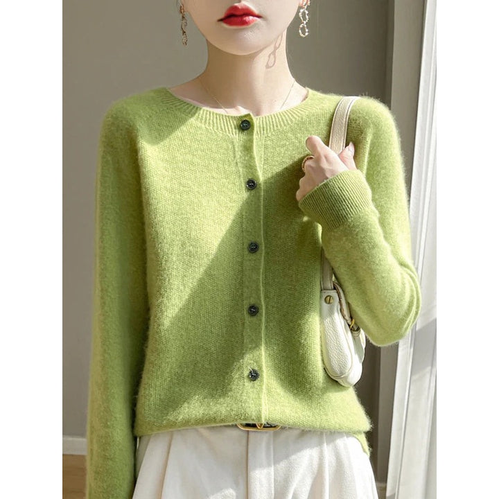 Cardigan donna verde lime con bottoni e maniche lunghe