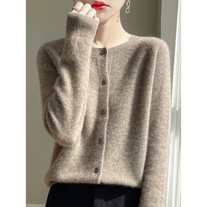 Cardigan donna grigio talpa girocollo
