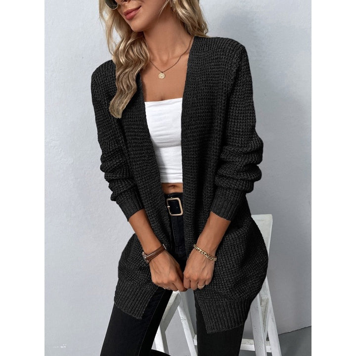 Cardigan lungo donna nero in maglia grossa
