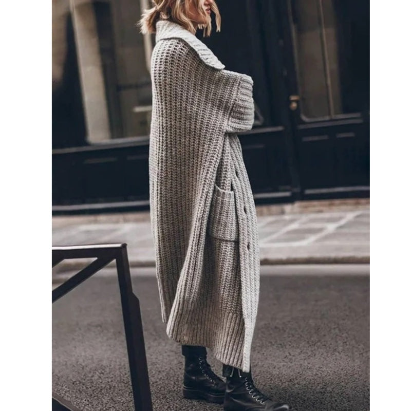 Cardigan lungo donna grigio – vista laterale