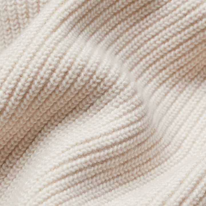 Cardigan donna beige – dettaglio della maglia a coste