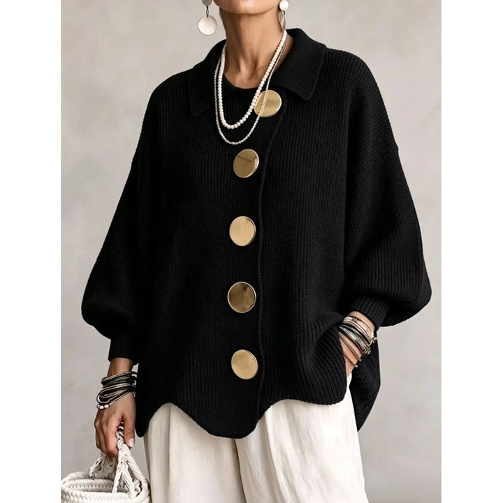 Cardigan oversize da donna con grandi bottoni dorati nero – vista frontale