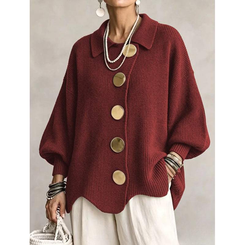 Cardigan oversize da donna con grandi bottoni dorati rosso – vista frontale