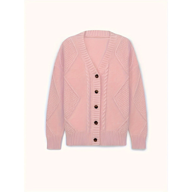 Cardigan a trecce da donna con scollo a V rosa – vista frontale