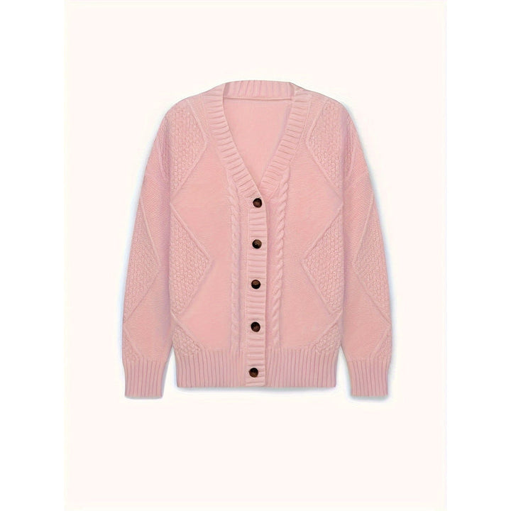 Cardigan a trecce da donna con scollo a V rosa – vista frontale
