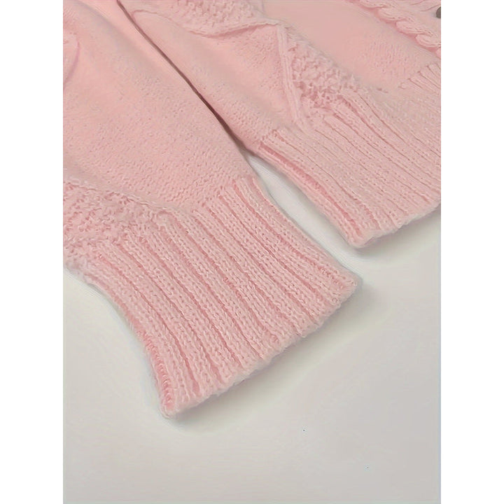 Cardigan a trecce da donna con scollo a V rosa – dettaglio del polsino a coste