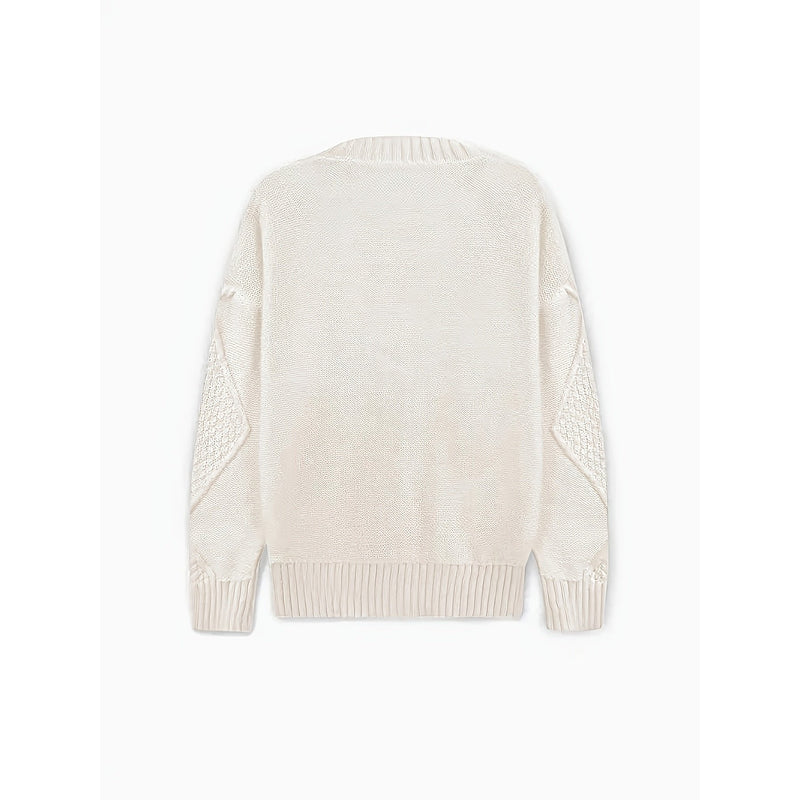 Cardigan a trecce da donna con scollo a V beige – vista posteriore