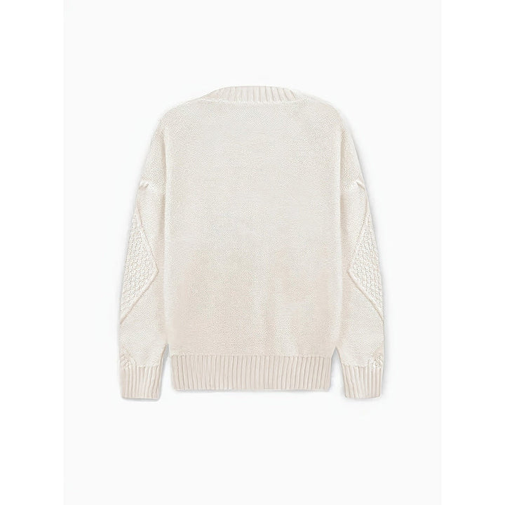 Cardigan a trecce da donna con scollo a V beige – vista posteriore