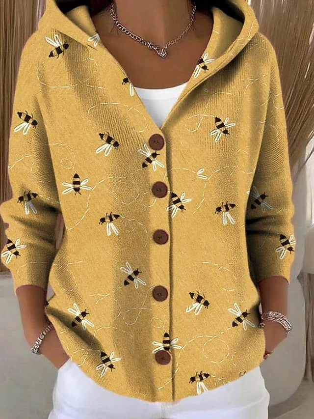 Cardigan donna con cappuccio e stampa giallo