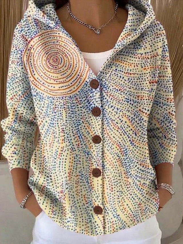 Cardigan donna con cappuccio e stampa giallo chiaro