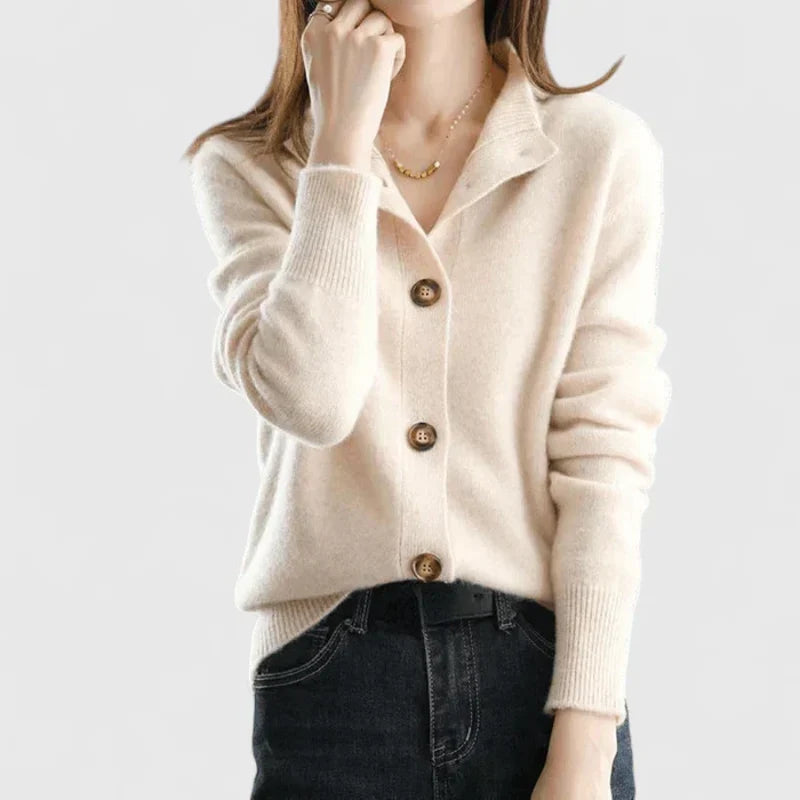 Damen-Cardigan mit Kragen und Knöpfen für jeden Tag