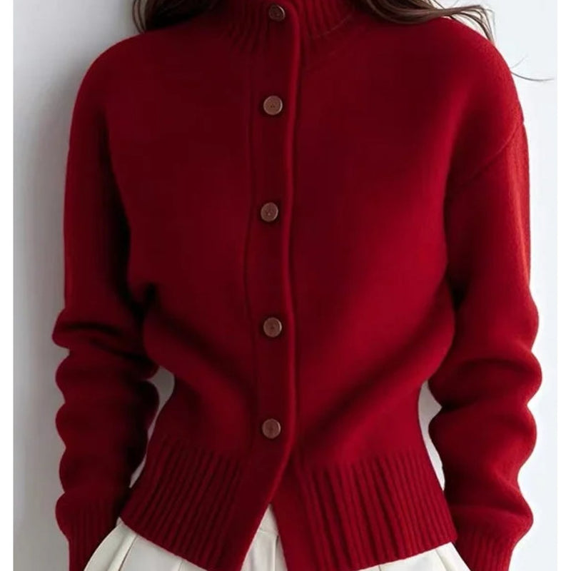 Damen-Cardigan mit Stehkragen und Knöpfen für den Winter