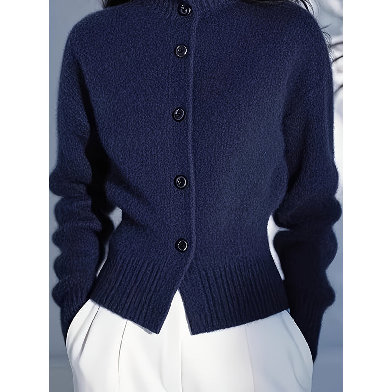 Cardigan da donna blu navy aderente con bottoni