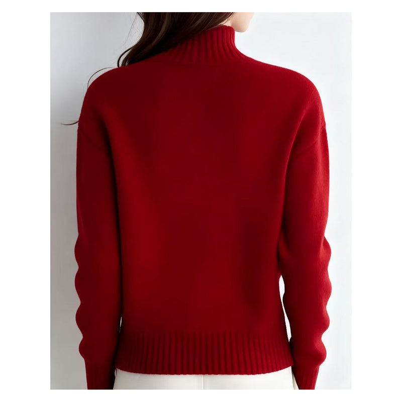 Cardigan da donna rosso con collo alto – vista posteriore