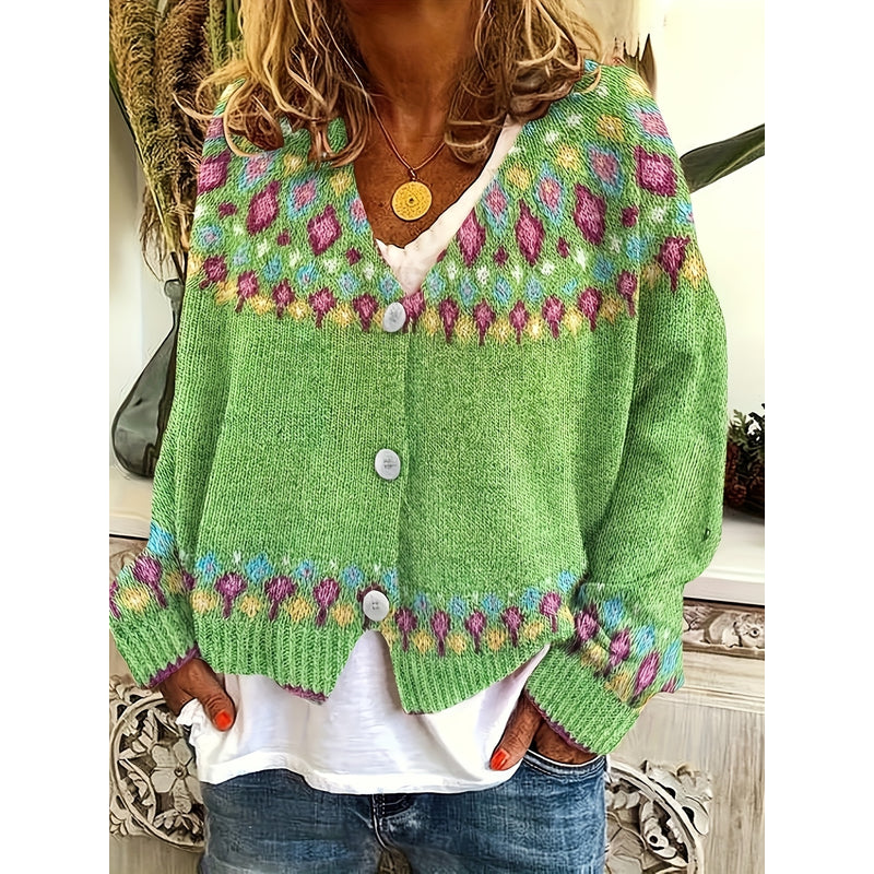 Damen-Cardigan mit nordischem Muster für den Winter