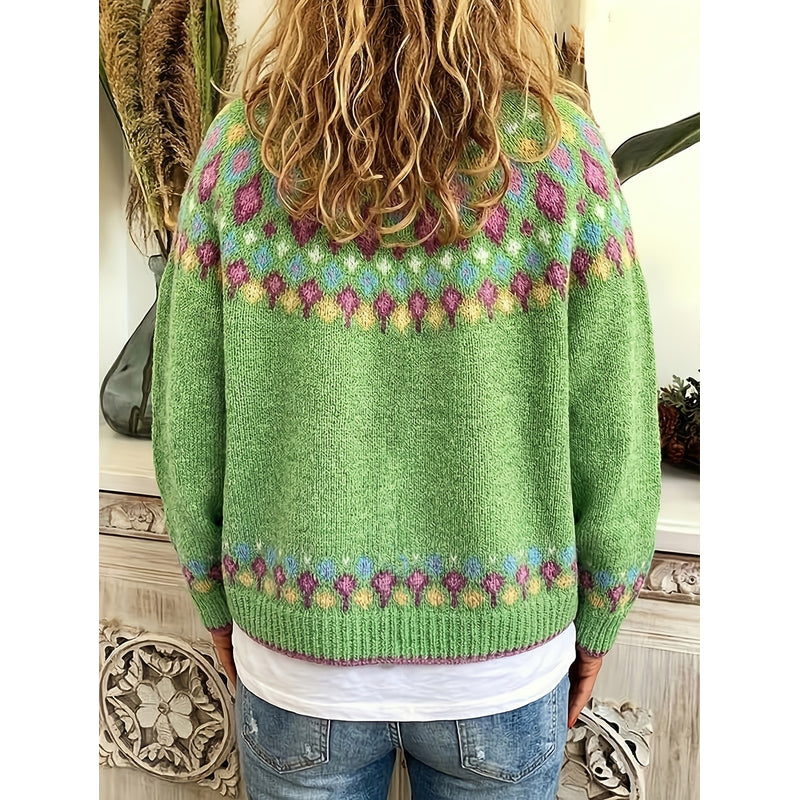 Cardigan da donna con motivo nordico verde – vista posteriore