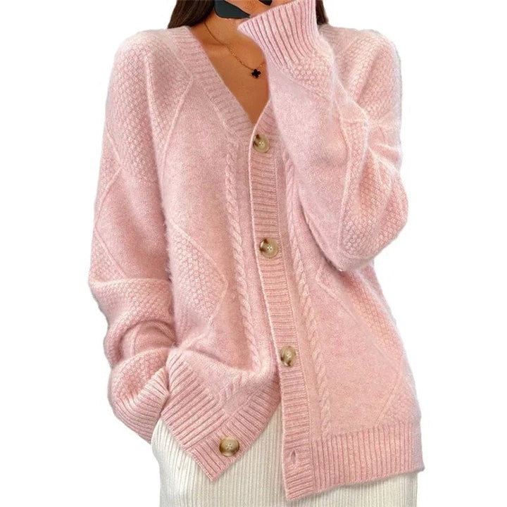 Cardigan donna rosa con scollo a V e bottoni