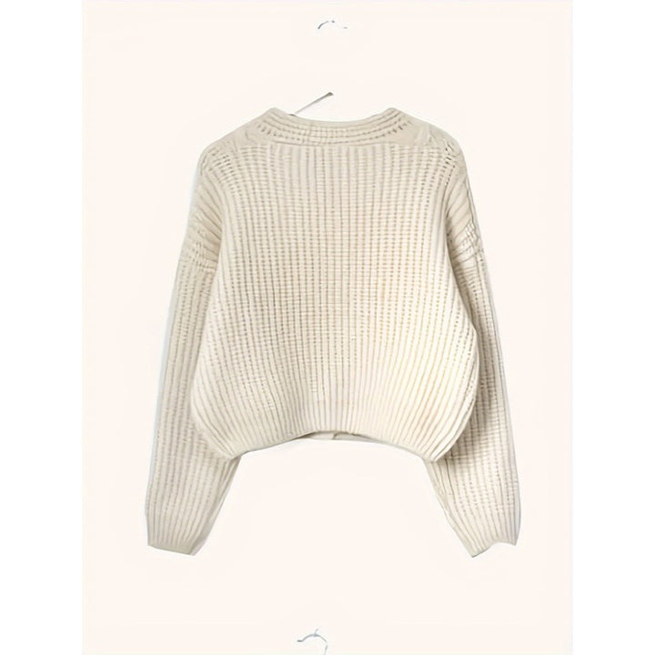 Cardigan da donna in maglia grossa con scollo a V – dettaglio 1