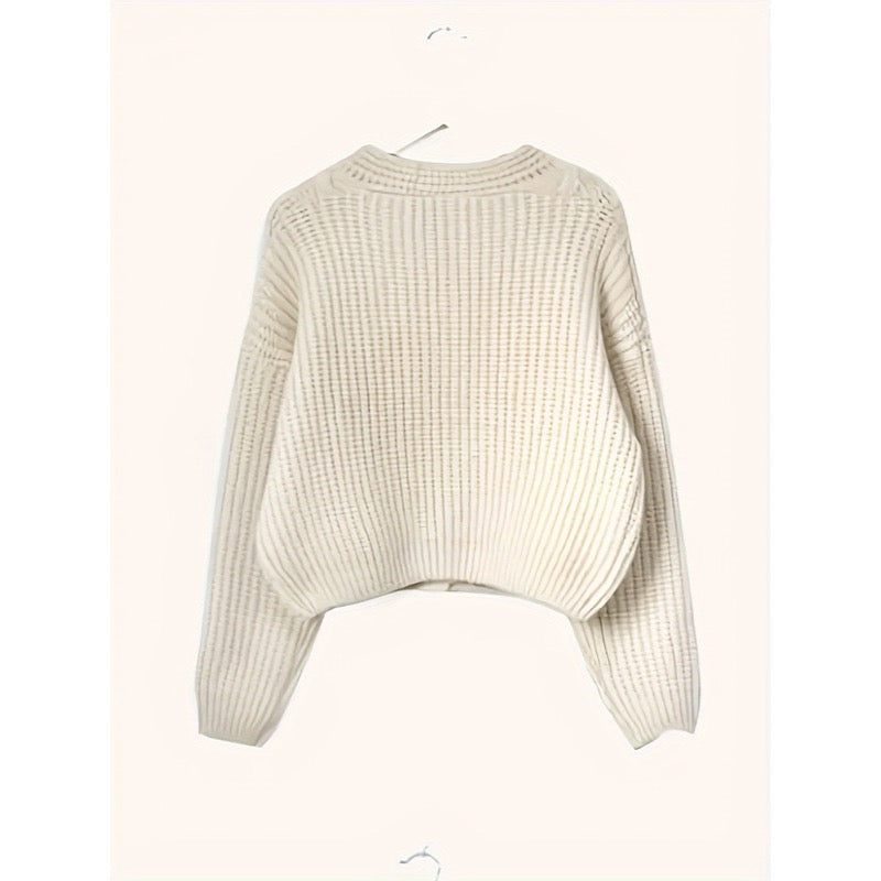 Damen-Cardigan aus grobem Strick mit V-Ausschnitt für den Winter