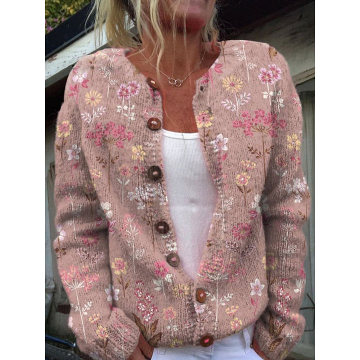 Cardigan da donna rosa in maglia con motivo floreale