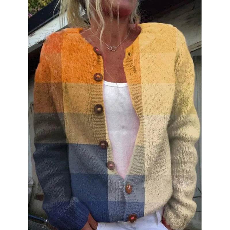 Cardigan da donna giallo e blu a blocchi di colore
