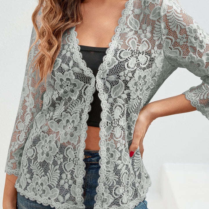 Cardigan donna grigio in pizzo traforato