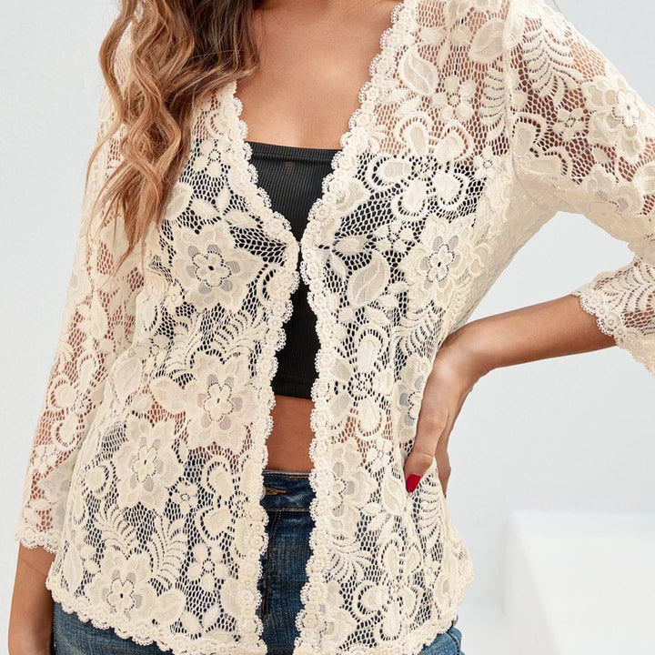 Cardigan donna albicocca in pizzo floreale