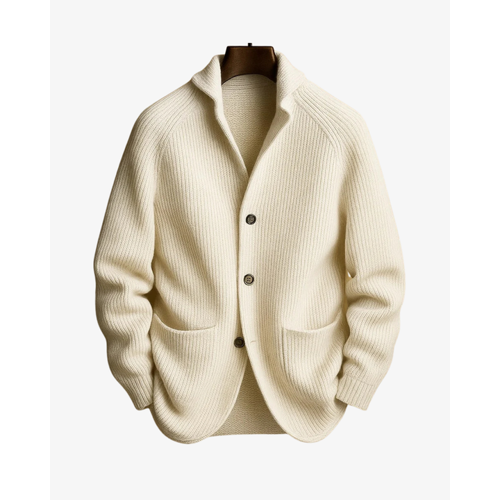 Cardigan sartoriale da uomo con bottoni e tasche bianco – vista frontale